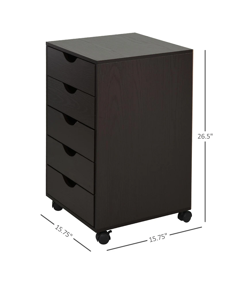 Homcom 5 Drawer Filing Cabinet Home Office Mobile Storage Organizer Brown