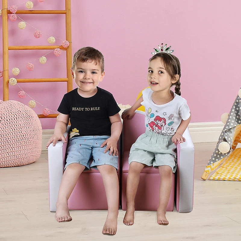 Qaba Kids Leather Sofa Multi-functional Table Chair Set Storage Blue
