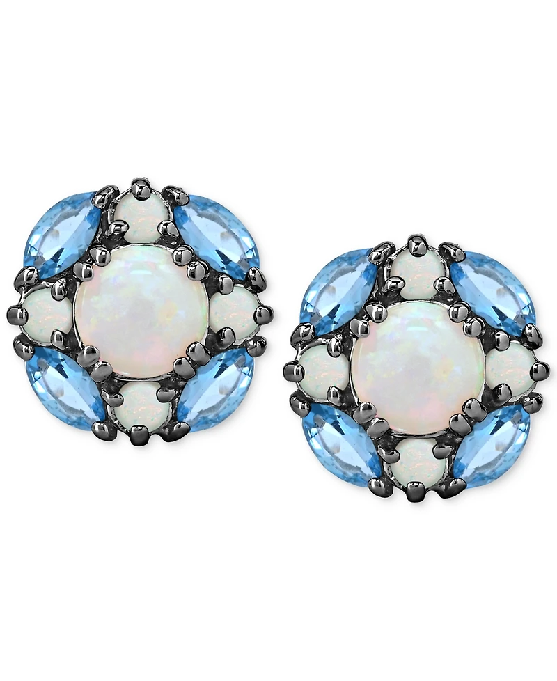 Lab-Grown Opal (1-1/2 ct. t.w.) & Swiss Blue Topaz (1-1/8 ct. t.w.) Cluster Stud Earrings in Sterling Silver