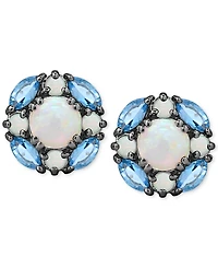 Lab-Grown Opal (1-1/2 ct. t.w.) & Swiss Blue Topaz (1-1/8 ct. t.w.) Cluster Stud Earrings in Sterling Silver