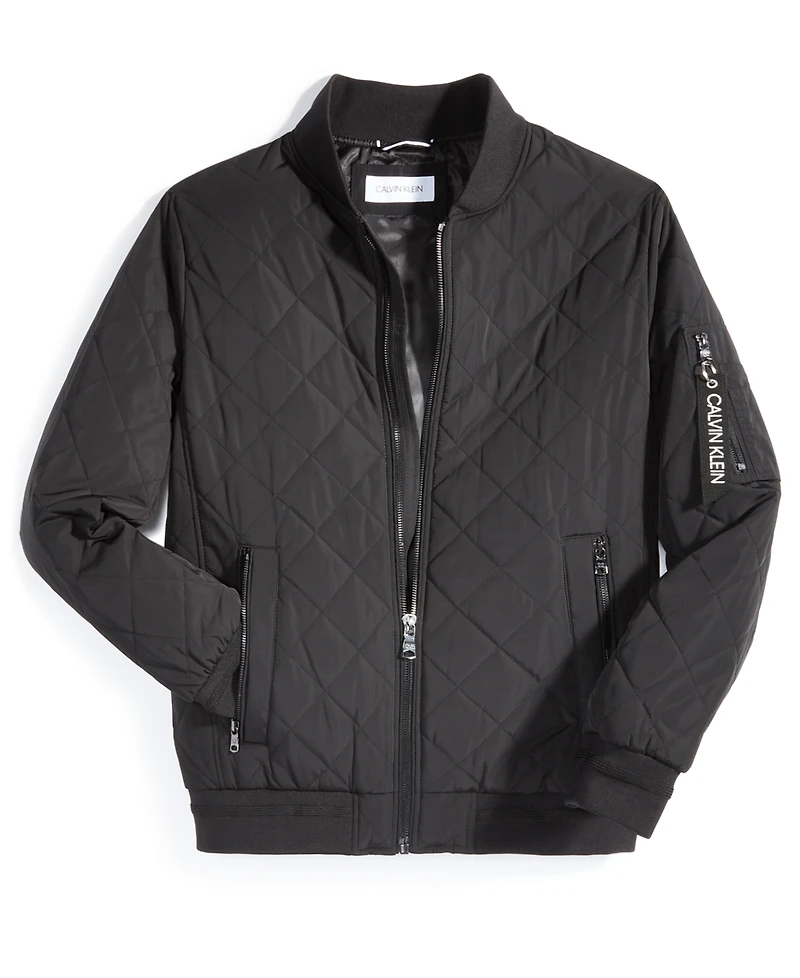 Calvin Klein Men's Quilted Baseball Jacket with Rib-Knit Trim