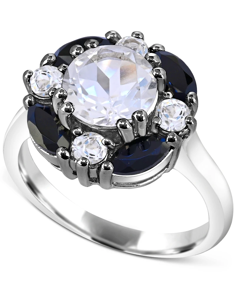 White Quartz (1-7/8 ct. t.w.), White Topaz (1/2 ct. t.w.) & Black Spinel (1-1/5 ct. t.w.) Cluster Ring in Sterling Silver