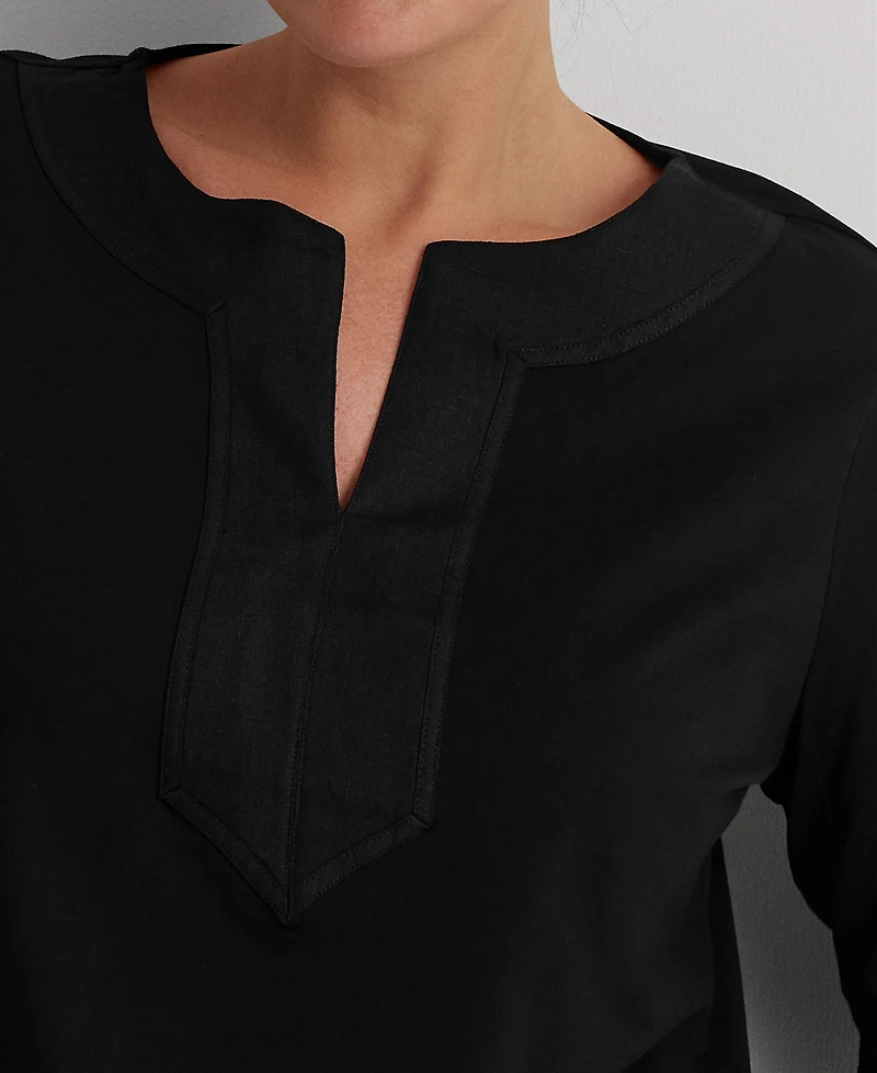 Lauren Ralph Women's Plus Split-Neck Three-Quarter Sleeve Cotton Tunic