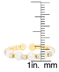 Macy's Gold Plated Simulated Imitation Pearl and Cubic Zirconia Stretch Ring