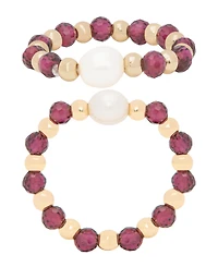 Macy's Gold Plated Simulated Garnet and Simulated Imitation Pearl Stretch Ring
