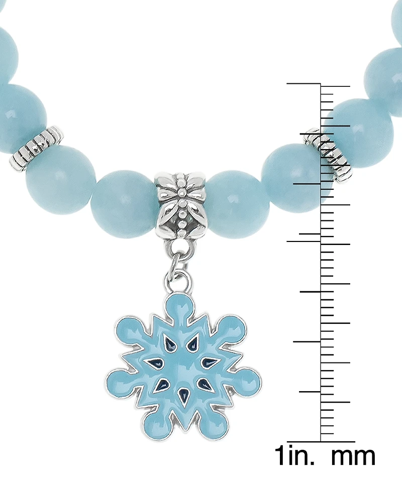 Macy's Silver Plated Beaded Snowflake Charm Stretch Bracelet