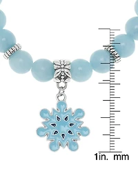 Macy's Silver Plated Beaded Snowflake Charm Stretch Bracelet