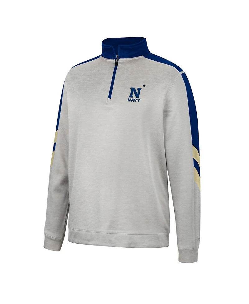 Men's Colosseum Gray and Navy Navy Midshipmen Bushwood Fleece Quarter-Zip Jacket