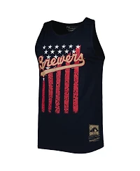 Men's Mitchell & Ness Navy Milwaukee Brewers Cooperstown Collection Stars and Stripes Tank Top