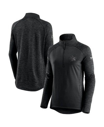Women's Fanatics Black, Heathered Charcoal San Jose Sharks Authentic Pro Travel and Training Raglan Quarter-Zip Jacket