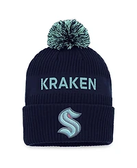 Men's Fanatics Deep Sea Blue, Light Blue Seattle Kraken 2022 Nhl Draft Authentic Pro Cuffed Knit Hat with Pom