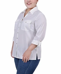 Ny Collection Plus 3/4 Roll Tab Blouse with Pockets