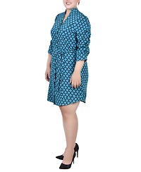 Ny Collection Plus 3/4 Rouched Sleeve Dress with Belt