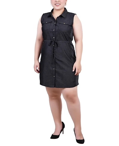 Ny Collection Plus Sleeveless Belted Chambray Dress