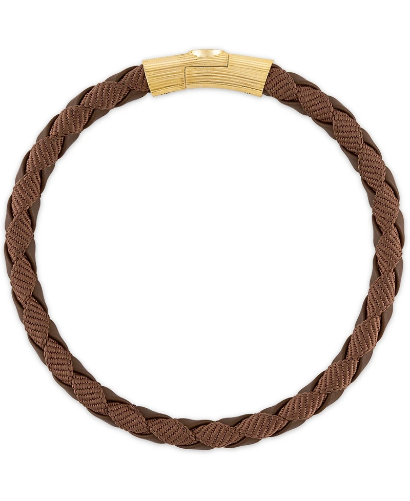 Esquire Men's Jewelry Black Leather Woven Bracelet in Sterling Silver (Also in Brown Leather & Blue Leather), Created for Macy's