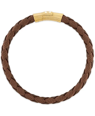 Esquire Men's Jewelry Black Leather Woven Bracelet in Sterling Silver (Also in Brown Leather & Blue Leather), Created for Macy's