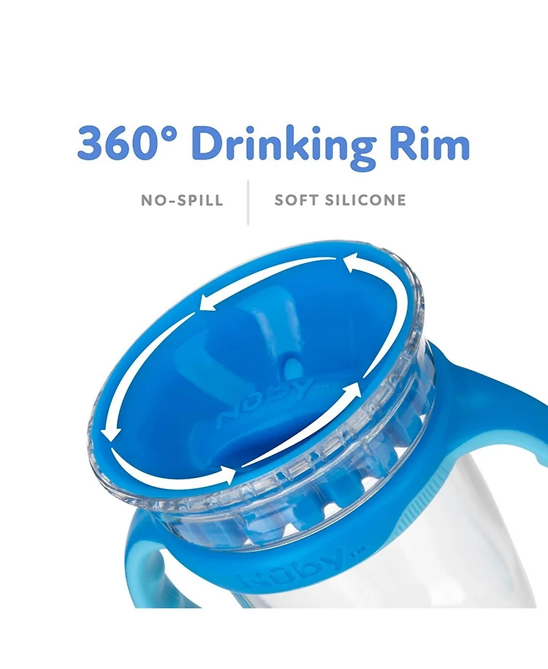 Nuby Baby No-Spill Edge 360 2 Stage Drinking Cup with Removable Handles, Blue