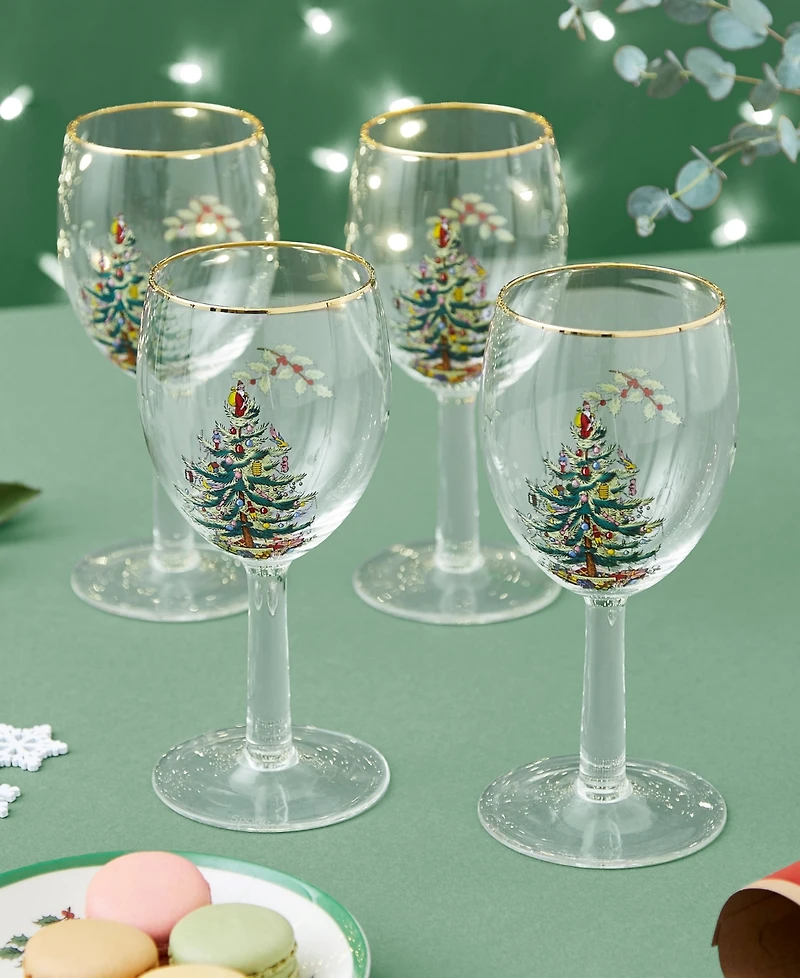 Spode Christmas Tree Wine Glasses, Set of 4