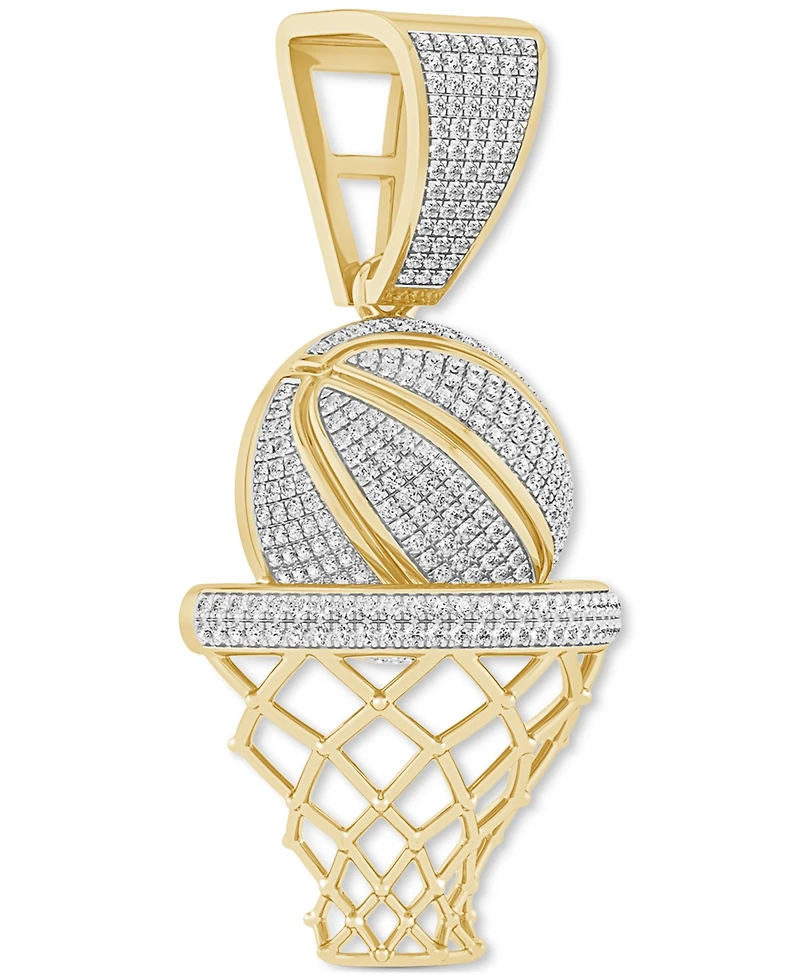 Men's Diamond Pave Basketball & Net (3/4 ct. t.w.) in 14k Gold-Plated Sterling Silver