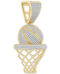 Men's Diamond Pave Basketball & Net (3/4 ct. t.w.) in 14k Gold-Plated Sterling Silver