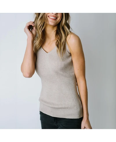 Hope & Henry Womens' V-Neck Rib Knit Tank with Bow