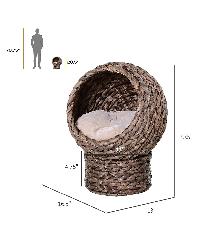 PawHut 20" Natural Braided Elevated Cat Bed Basket House Chair Dark Brown