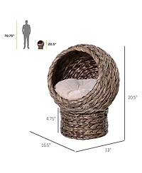 PawHut 20" Natural Braided Elevated Cat Bed Basket House Chair Dark Brown