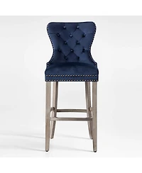 Tufted Upholstered Velvet Bar Stool with Metal Footrest
