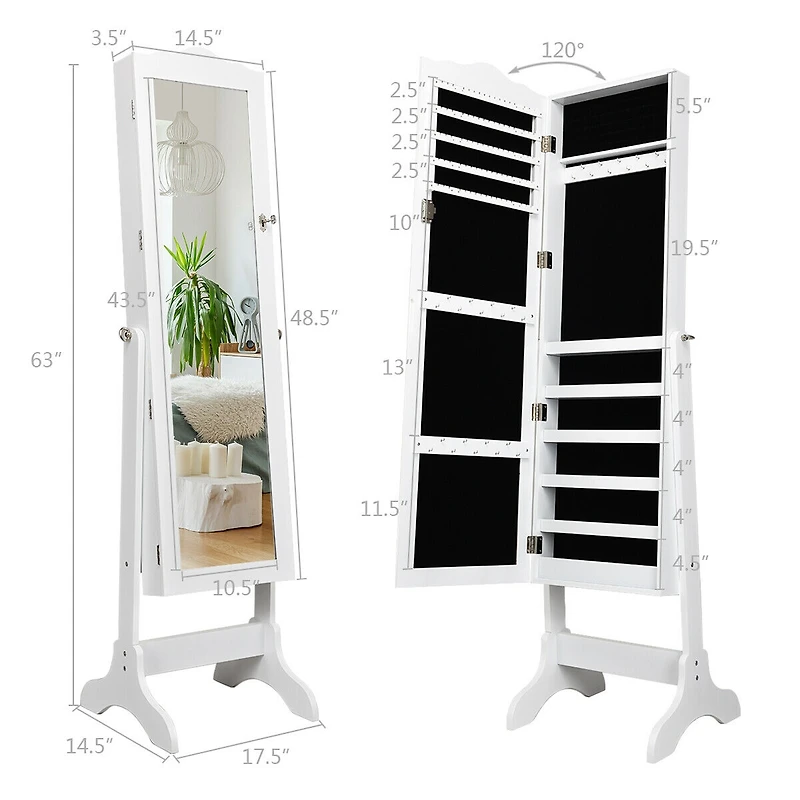 Costway Mirrored Jewelry Cabinet Organizer Storage Box White