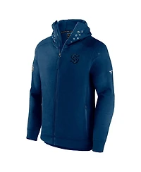 Men's Fanatics Heather Deep Sea Blue Seattle Kraken Authentic Pro Road Tech Full-Zip Hoodie Jacket