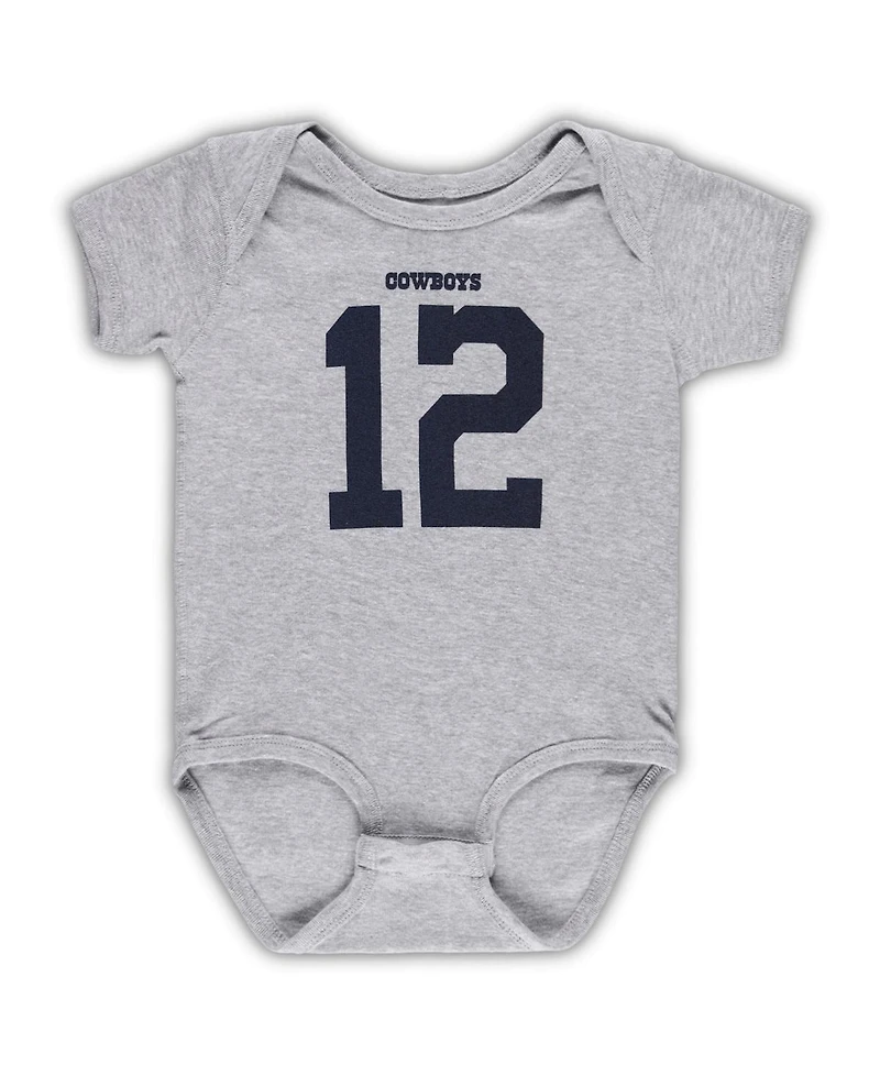 Infant Boys and Girls Mitchell & Ness Roger Staubach Heathered Gray Dallas Cowboys Mainliner Retired Player Name Number Bodysuit