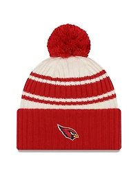 Men's New Era Cream, Cardinal Arizona Cardinals 2022 Sideline Sport Cuffed Pom Knit Hat