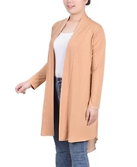 Ny Collection Women's Long Sleeve Knit Cardigan with Chiffon Back