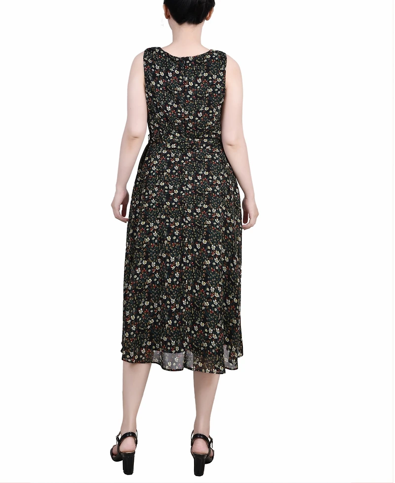 Petite Sleeveless Chiffon Belted Dress