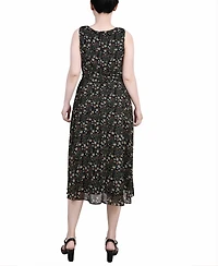 Petite Sleeveless Chiffon Belted Dress