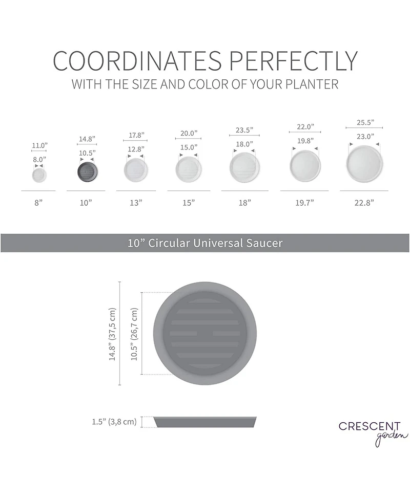 Crescent Garden Univ Round Saucer for Potted Plants, Caviar Black