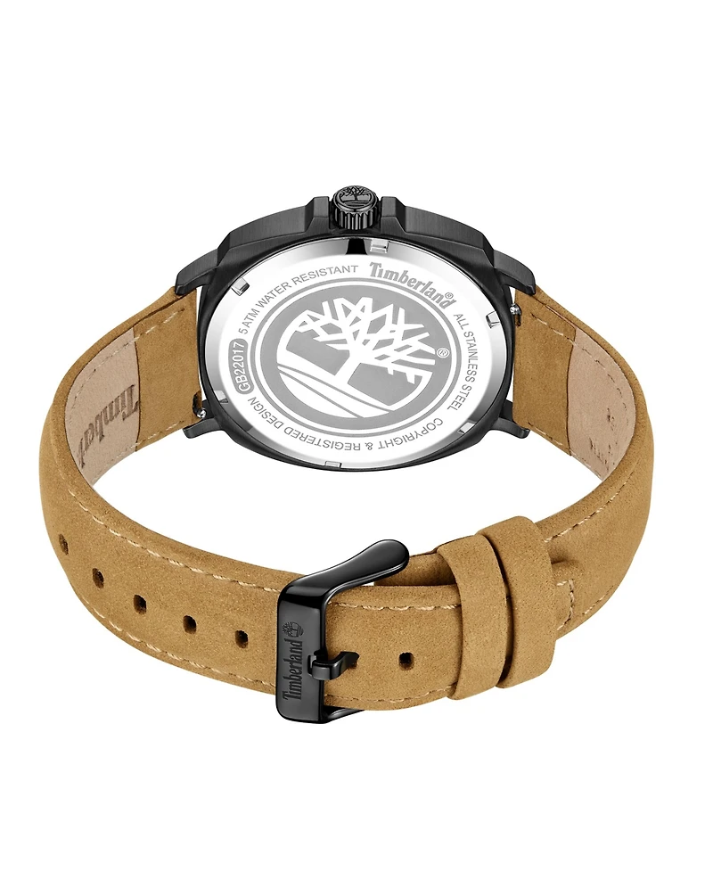 Timberland Men's Bailard Wheat Genuine Leather Strap Watch, 44mm