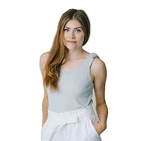 Hope & Henry Womens' V-Neck Rib Knit Tank with Bow