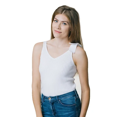 Hope & Henry Womens' V-Neck Rib Knit Tank with Bow