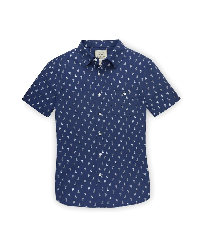 Hope & Henry Mens' Organic Seersucker Short Sleeve Button Down Shirt