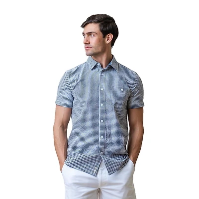 Hope & Henry Mens' Organic Seersucker Short Sleeve Button Down Shirt