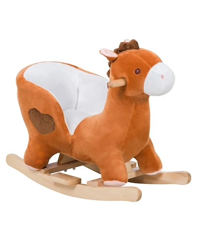 Qaba Baby Rocking Horse, Plush Animal Rocker w/ Realistic Sound