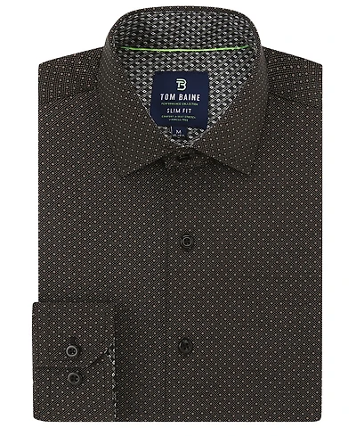 Tom Baine Men's Slim Fit Performance Long Sleeve Geometric Button Down Dress Shirt