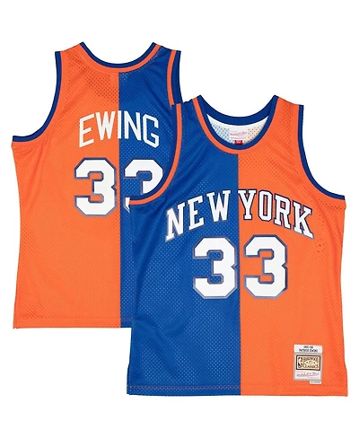 Men's Mitchell & Ness Patrick Ewing Blue, Orange New York Knicks Big and Tall Hardwood Classics 1991-92 Split Swingman Jersey