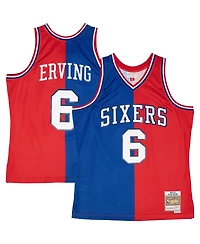 Men's Mitchell & Ness Julius Erving Royal, Red Philadelphia 76ers Hardwood Classics 1982-83 Split Swingman Jersey