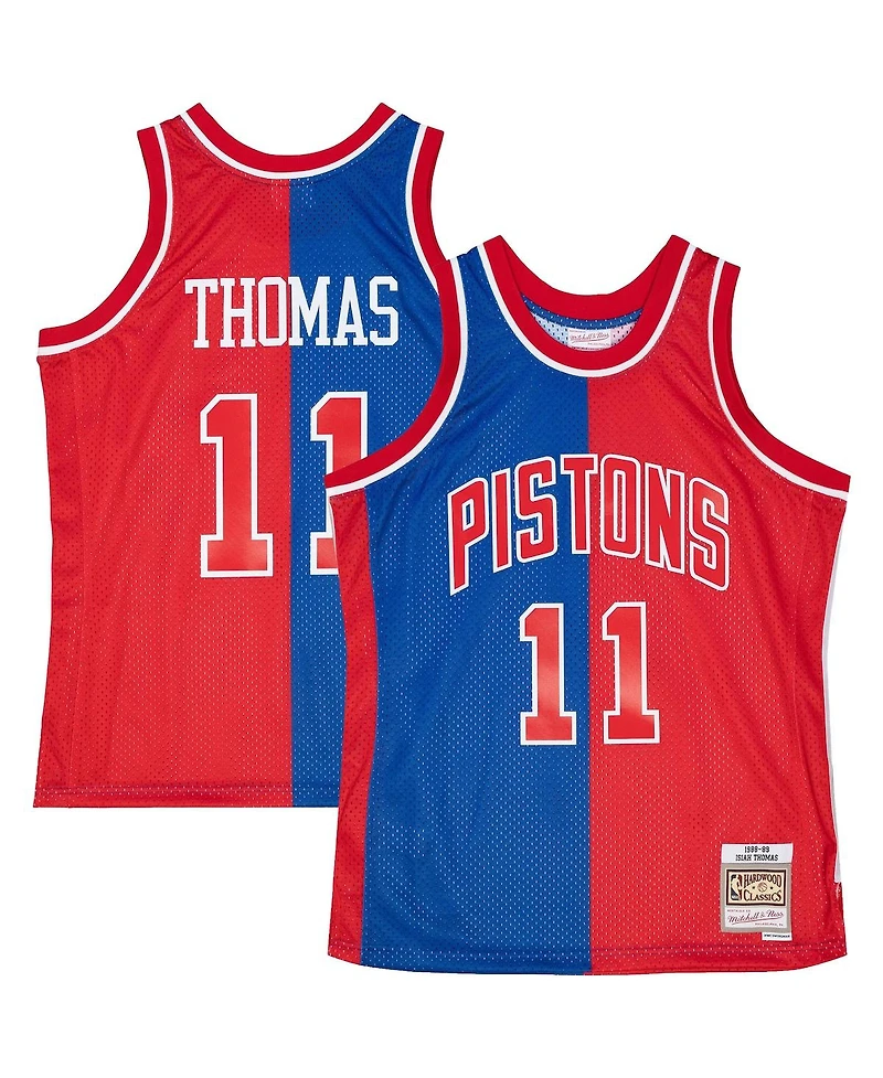 Men's Mitchell & Ness Isiah Thomas Blue, Red Detroit Pistons Hardwood Classics 1988-89 Split Swingman Jersey