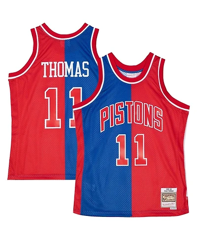 Men's Mitchell & Ness Isiah Thomas Blue, Red Detroit Pistons Hardwood Classics 1988-89 Split Swingman Jersey