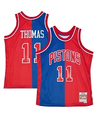 Men's Mitchell & Ness Isiah Thomas Blue, Red Detroit Pistons Hardwood Classics 1988-89 Split Swingman Jersey