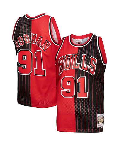 Men's Mitchell & Ness Dennis Rodman Red, Black Chicago Bulls Hardwood Classics 1995-96 Split Swingman Jersey
