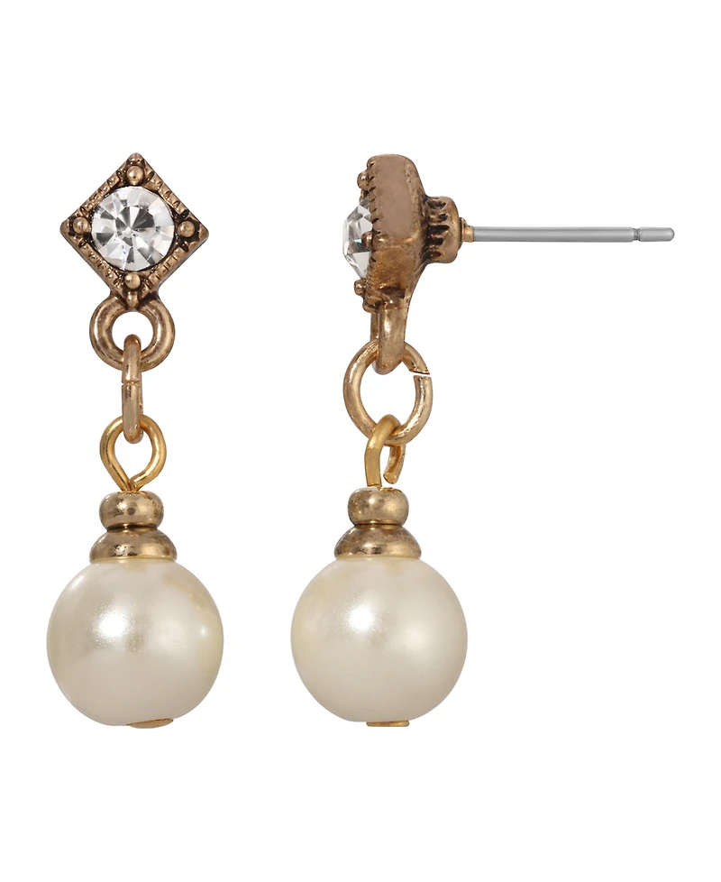 2028 Women's Gold-Tone Faux Imitation Pearl Crystal Accent Drop Earrings